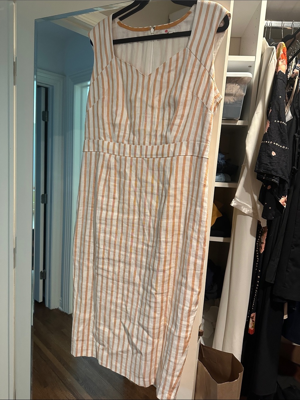 Boden White and Yellow Striped Midi Dress